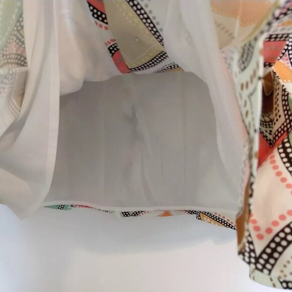 Pleated A-Line Skirt Mod Psychedelic Geo Print 8 Chunky Buttons - Picture 4 of 9